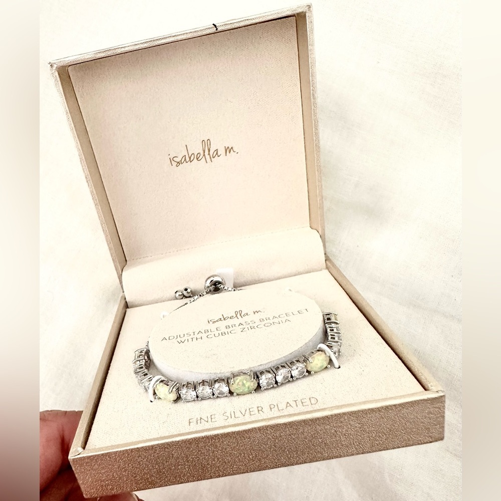 Isabella M Adjustable Brass Bracelet with Cubic Zirconia